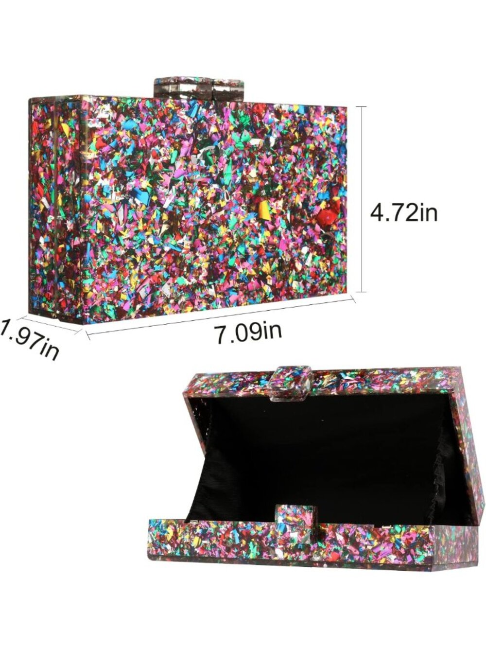 Multicolor Acrylic Box Clutch Handbag for Women - Geometric Pattern Evening - Picture 5 of 7